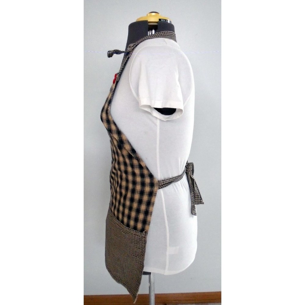 EUC VINTAGE HANDMADE FULL APRON BROWN AND BLACK TOWELLING - Picture 3 of 4
